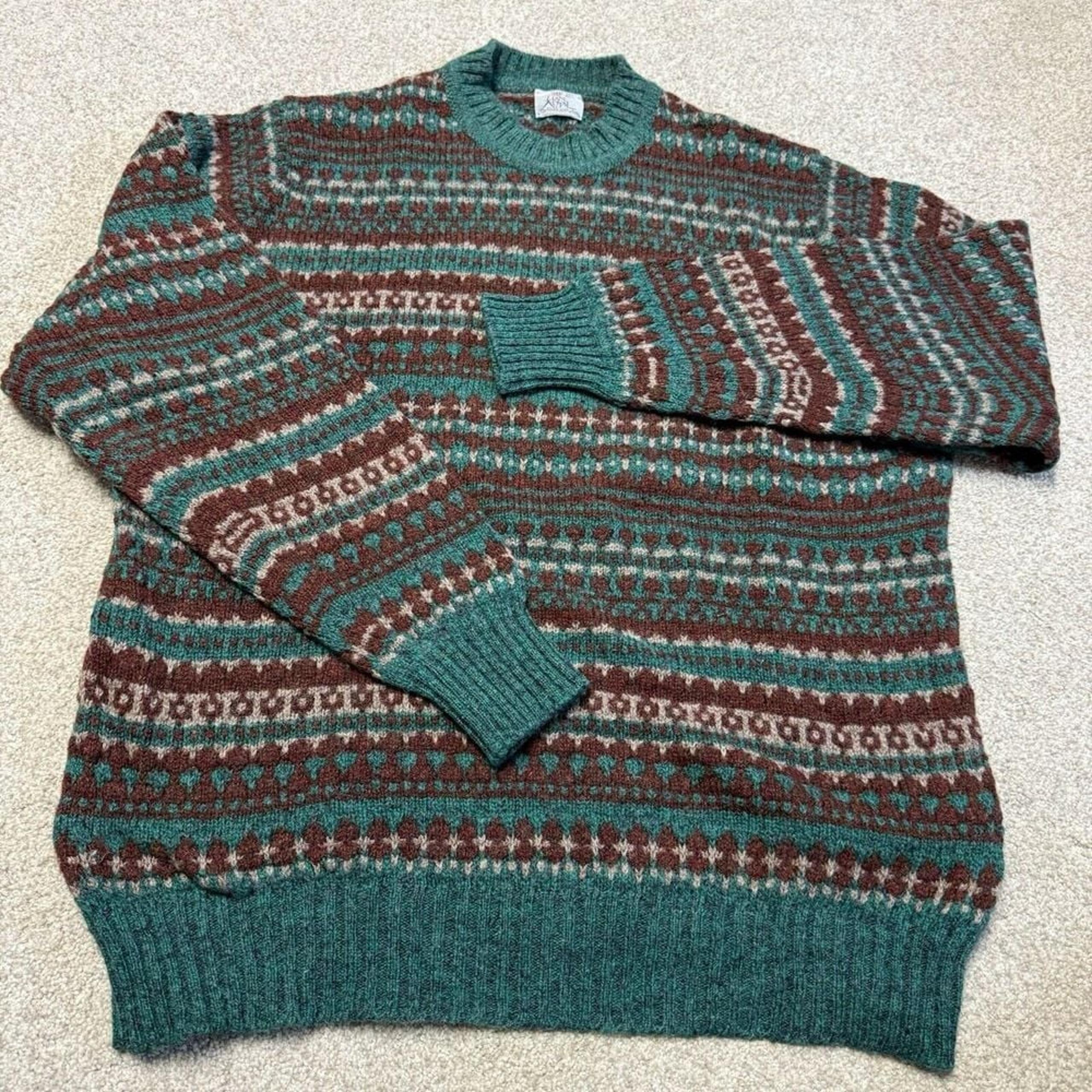 Vintage Clan Royal Shetland wool mens pull over sweater CL Green ski winter