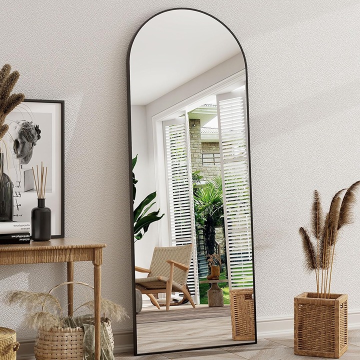 Full Length Mirror, Arch Floor Mirror with Stand, Full Length 64 x 21 Black