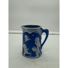Antique Rose O'Neill Kewpie Bisque Blue Jasperware Small Pitcher Creamer