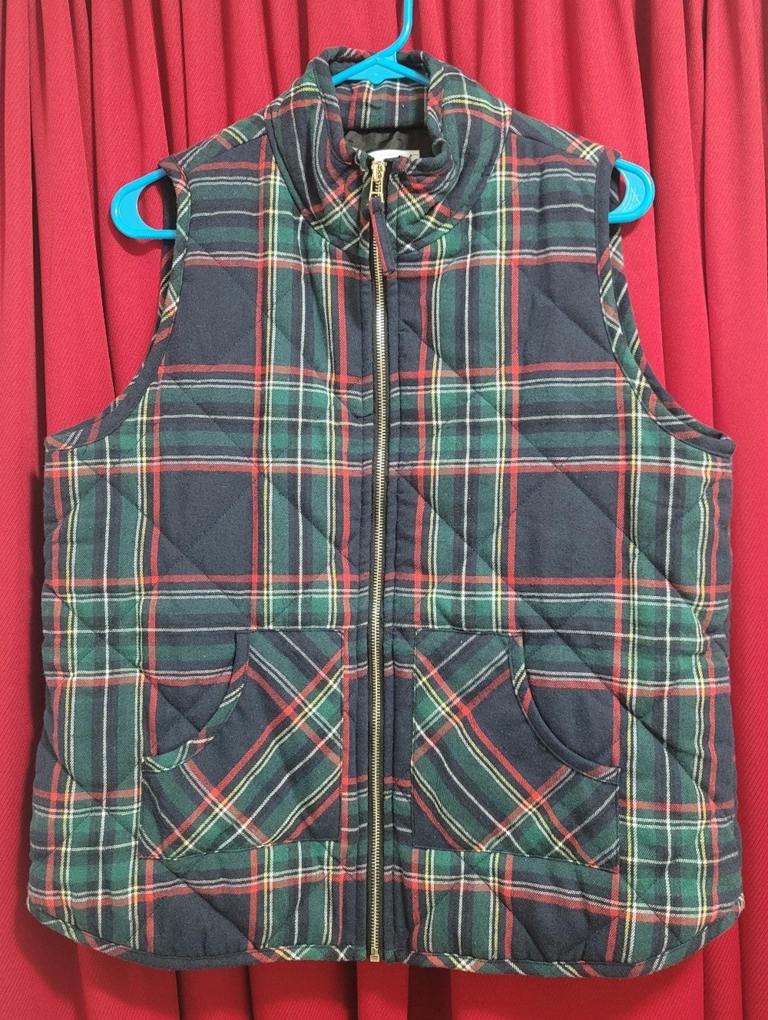 Mudpie Puffer Vest Navy Green Plaid-Women's Size Large