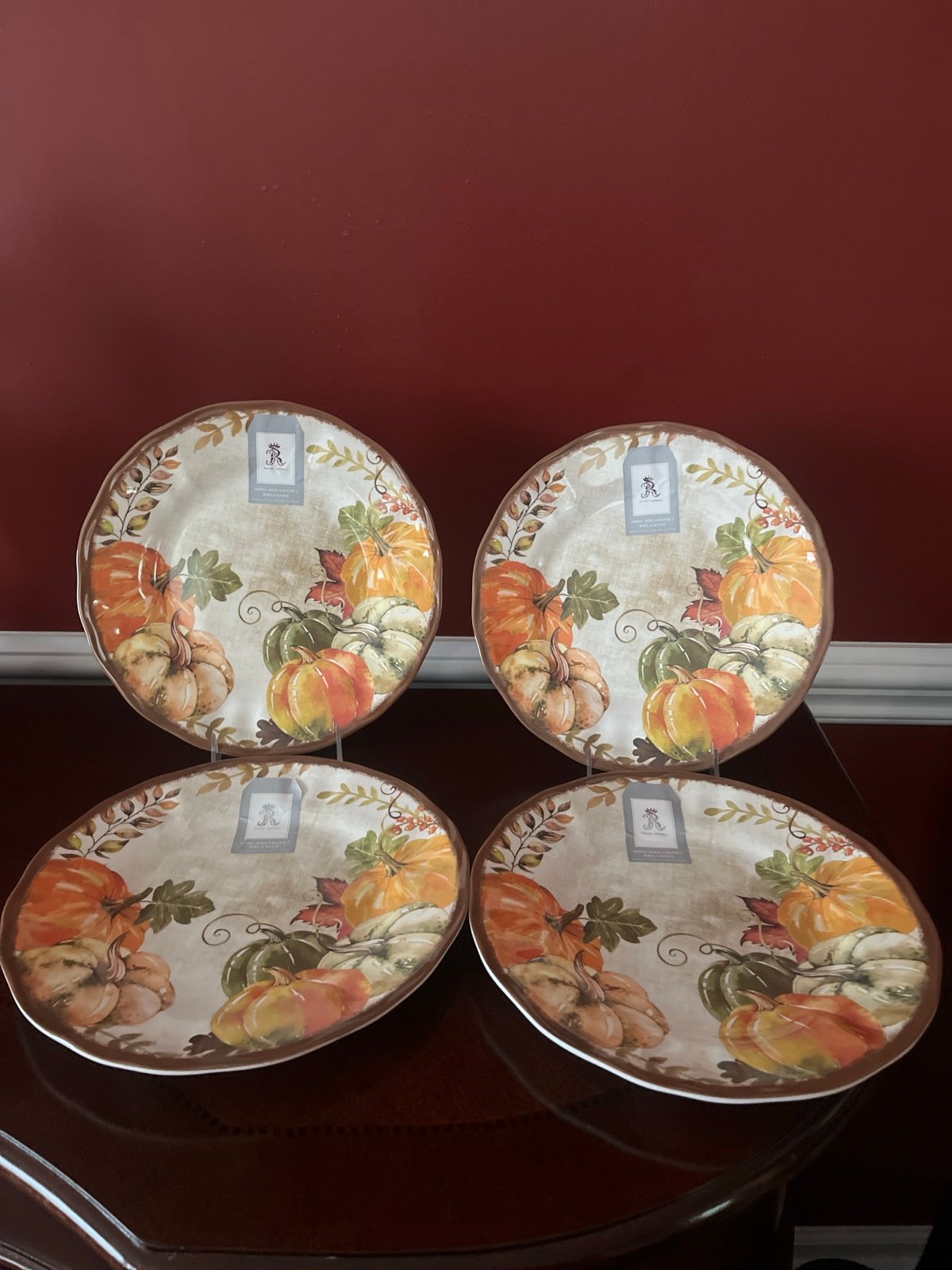 Set 4 Rachel Ashwell Harvest Fall Pumpkins Thanksgiving Melamine Dinner Plates