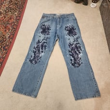 Akademiks Blue Paint Splatter Jeans Men's Size 40