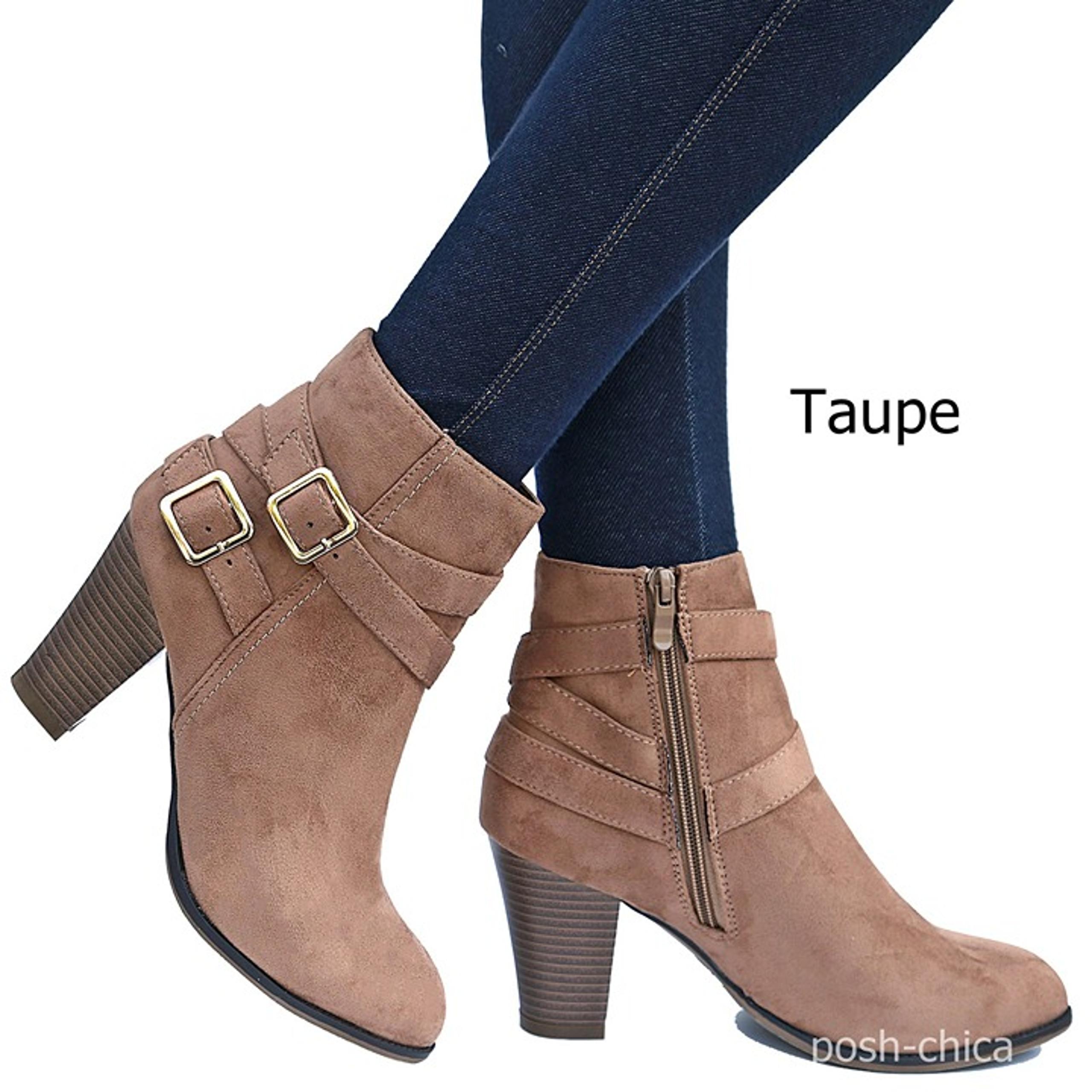New Taupe Women Buckle Chunky Heel Ankle Boots Booties Size 10