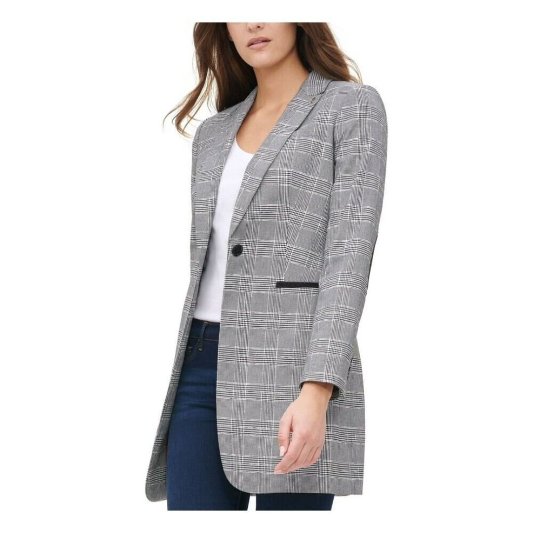 Tommy Hilfiger Women's Plaid Topper Blazer Formal Jacket Black Gray size 8