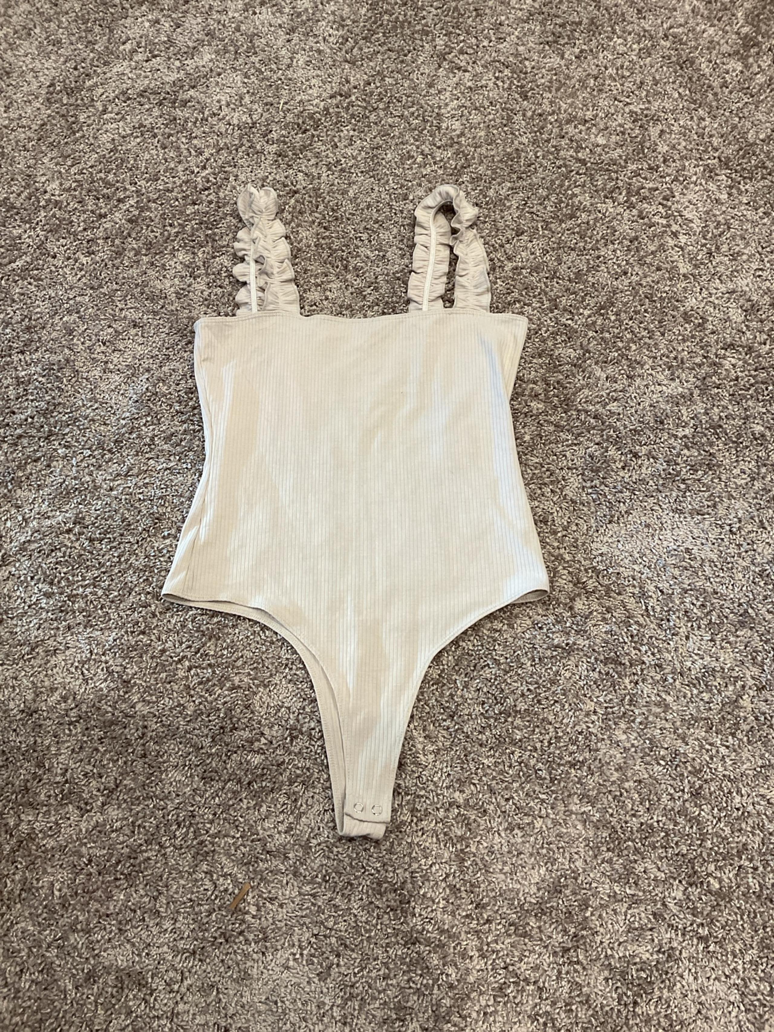 Ruffled Strap Tan Bodysuit, Size M