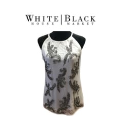 WHBM Women's White & Silver Beaded Embellished Halter Size Medium