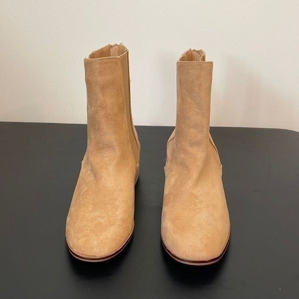 CCOCCI Rory Womens Ankle Booties Chunky Heels Zip Round Toe Size 6.5 Tan Suede