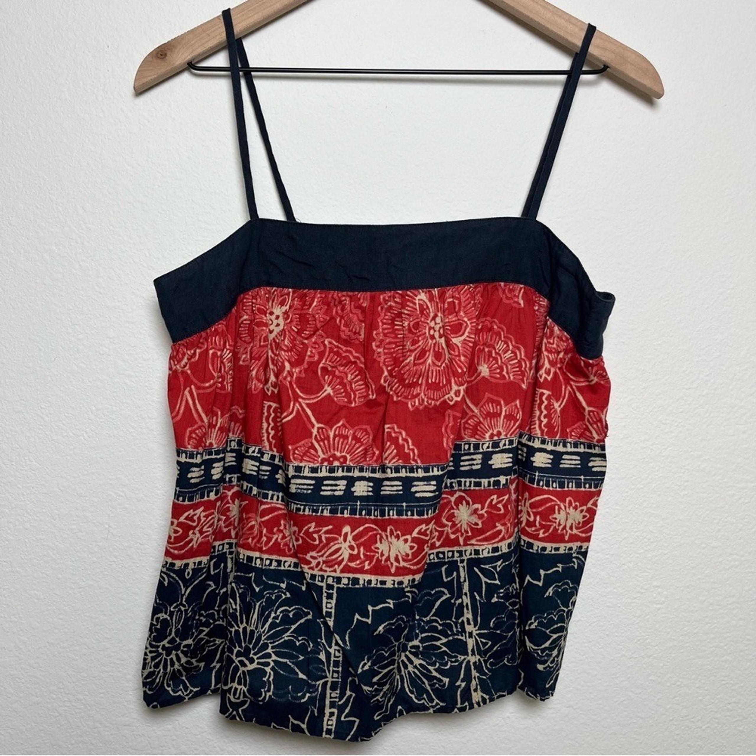 MaxMara Weekend Women Cotton Top 10 Red Black Square Neck Italy Abstract Poplin
