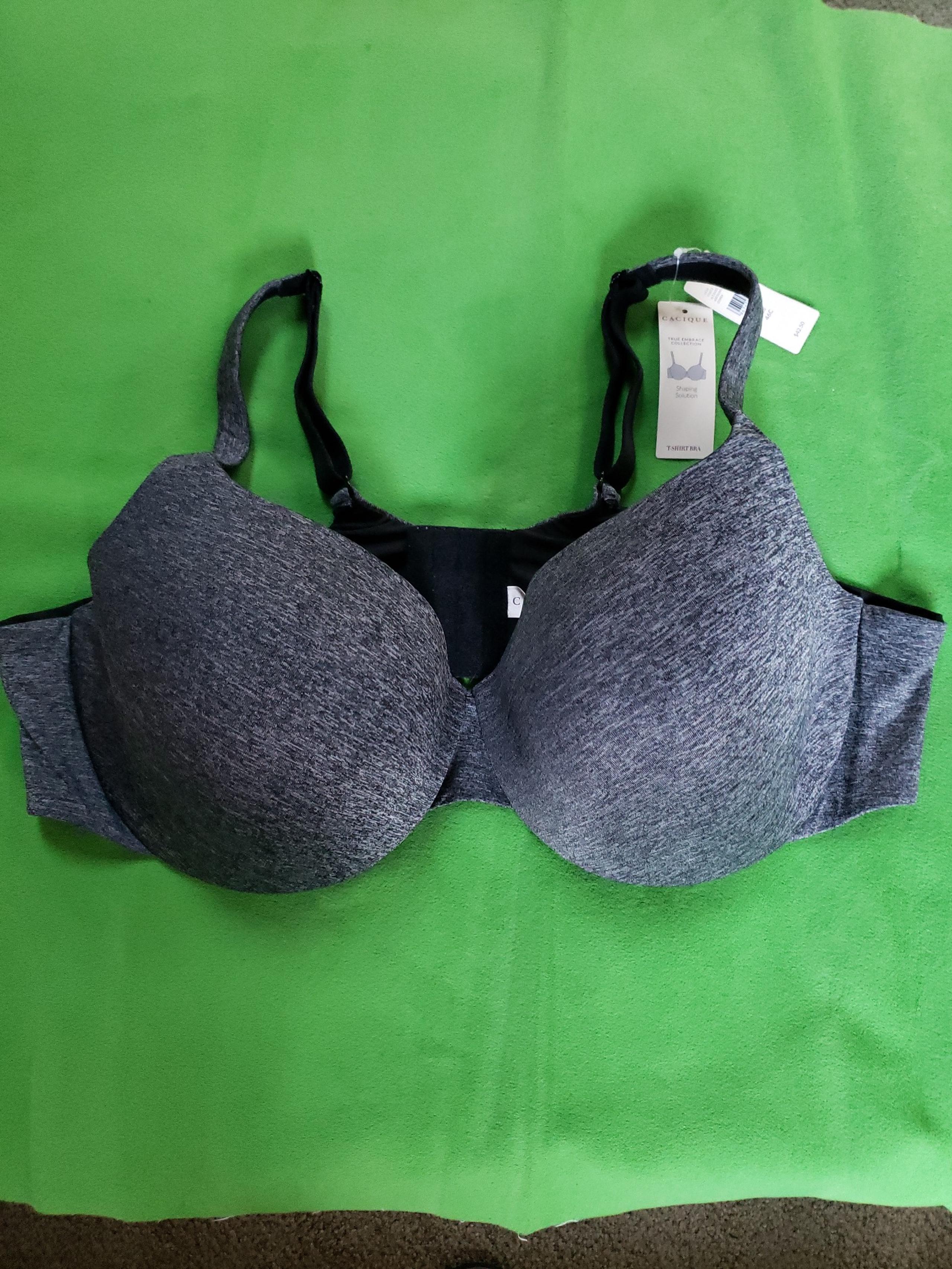NWT Cacique T -Shirt Bra  46C Heather Grey/ Black