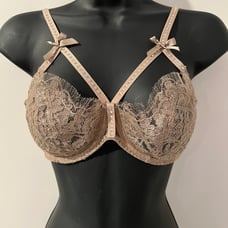 Agent Provocateur Beige Gold Crystal Zsa Zsa Bra 36C *EUC* MSRP: 299+tax