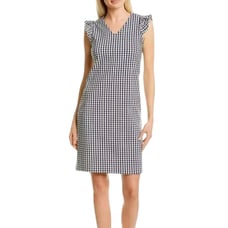 J. McLaughlin Joselyn Gingham Print Dress Above Knee Navy & White Size 6
