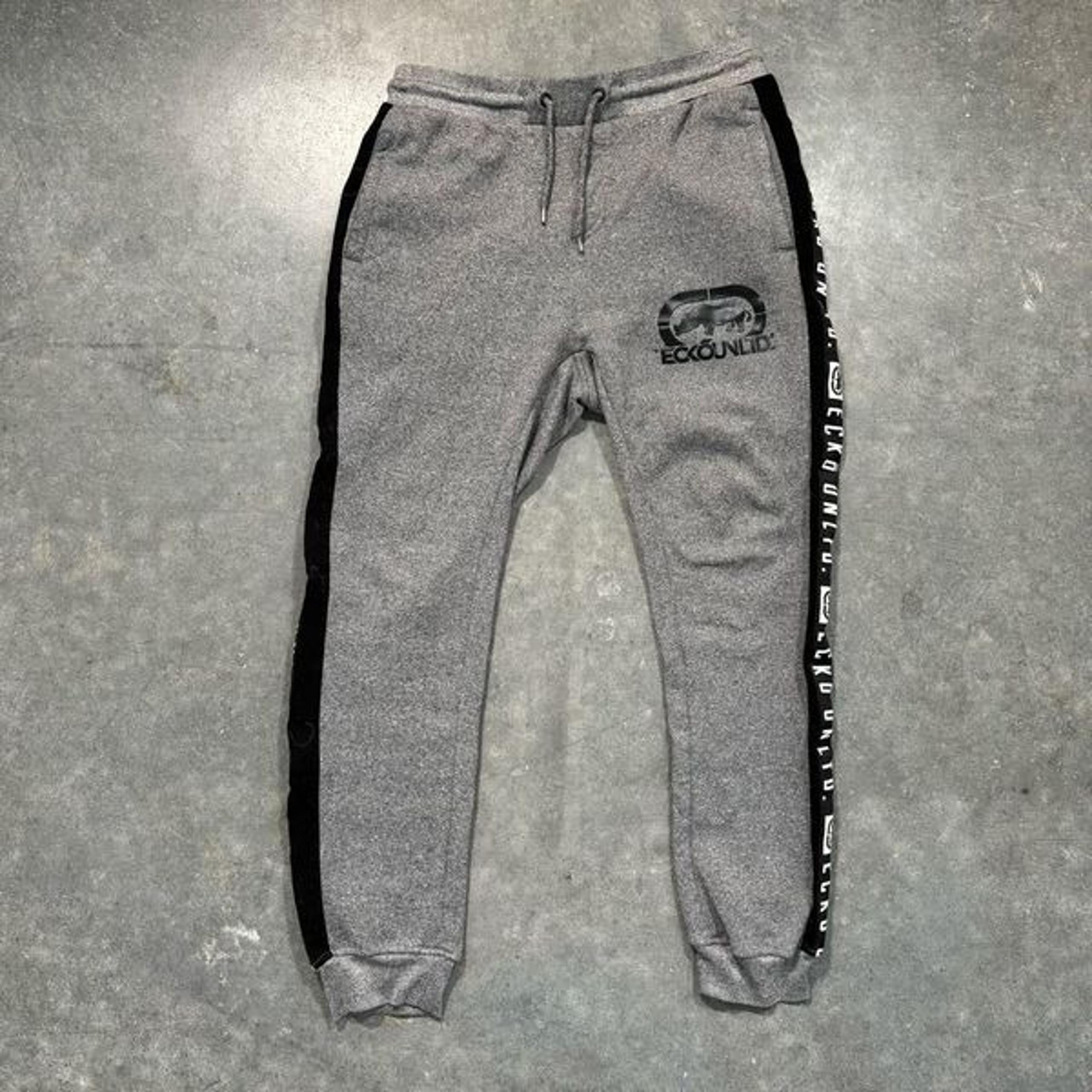 Ecko Unltd Grey Black Men’s Sweatpants Tape Logo Style Sz Medium 100% Polyester