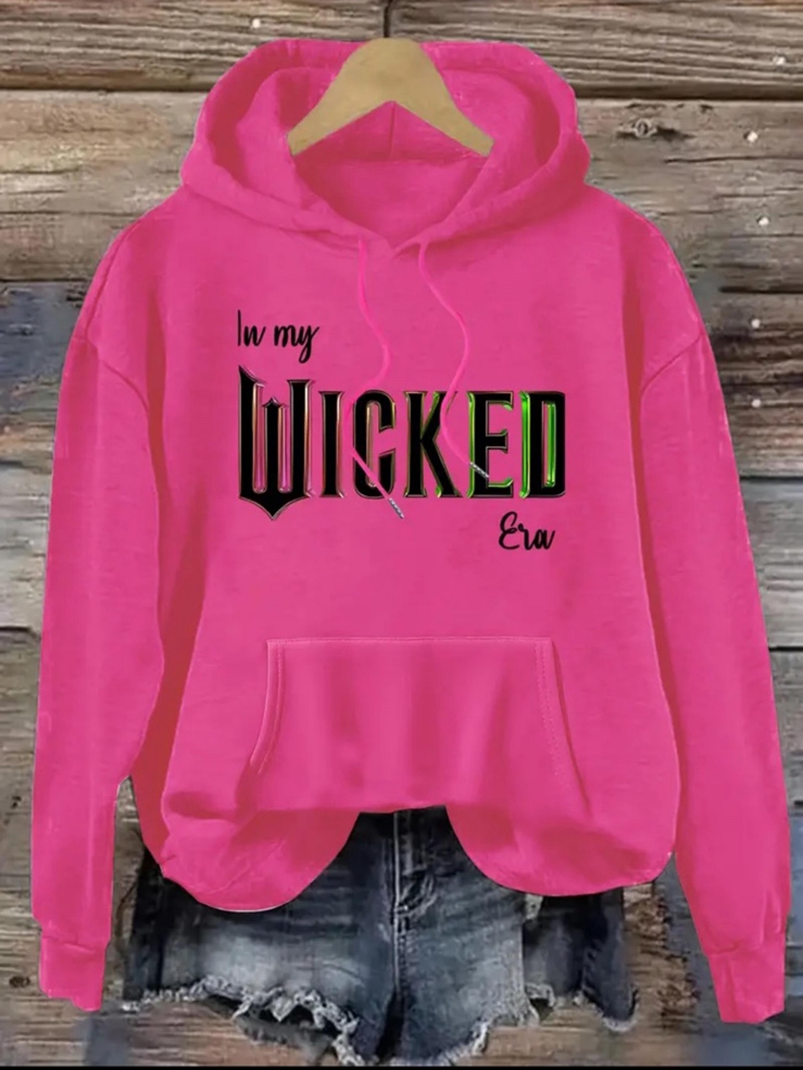 Wicked Bright Pink Oversized Hoodie with Black Graphic Text Brand New