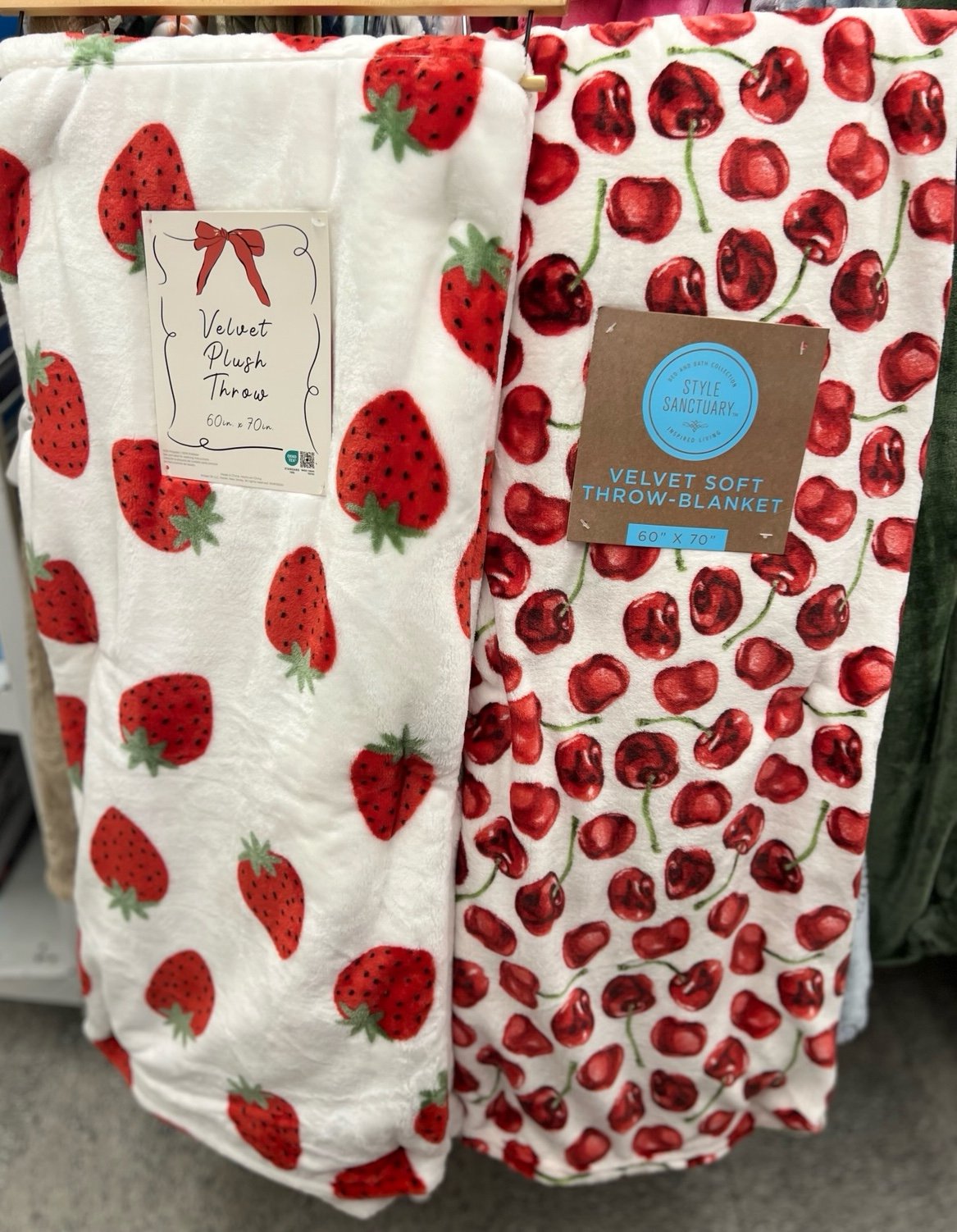 2 Strawberries and cherries plush throw blankets !