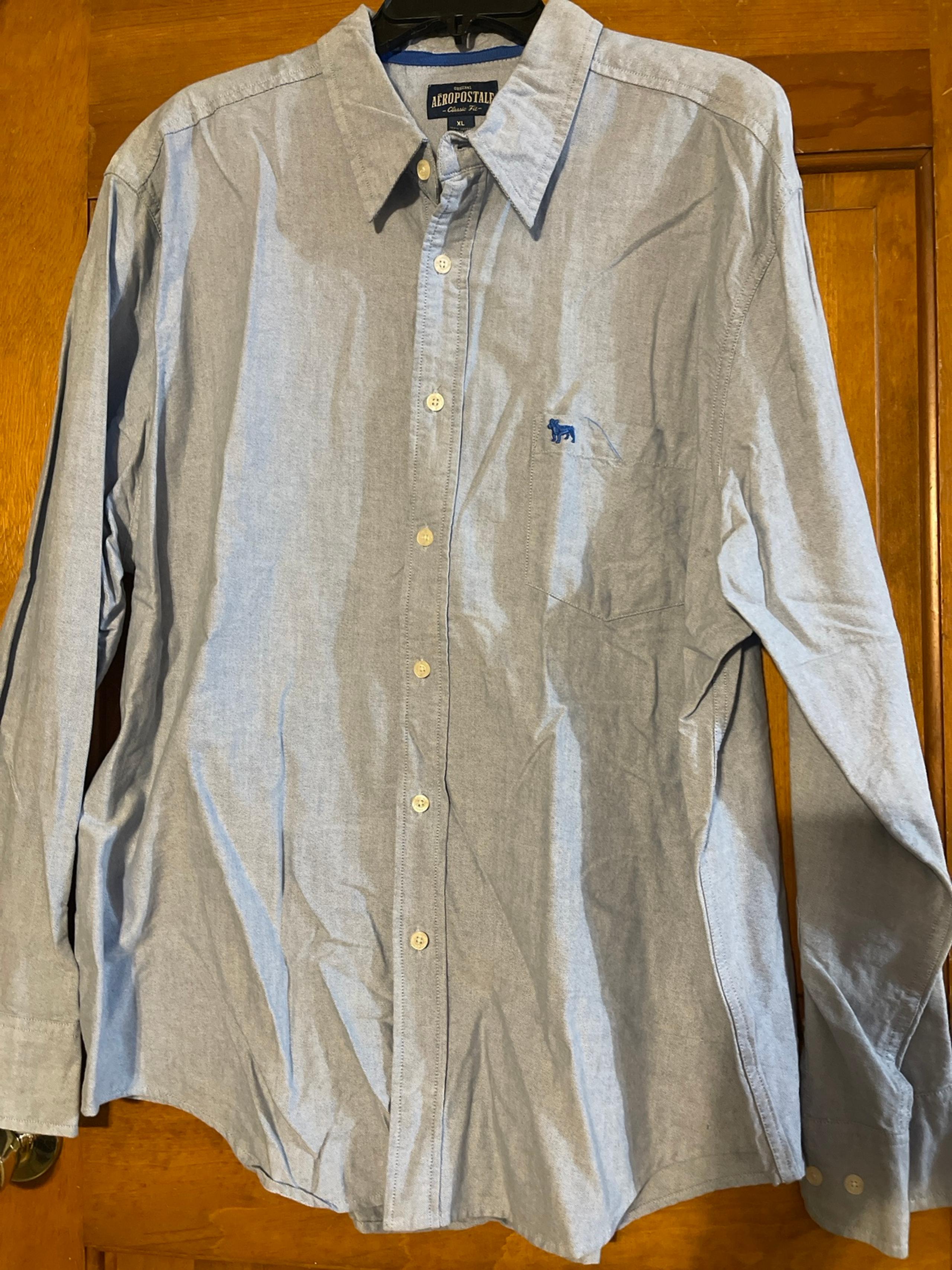 Men’s Aeropostale blue chambray long sleeve button down dress shirt size XL