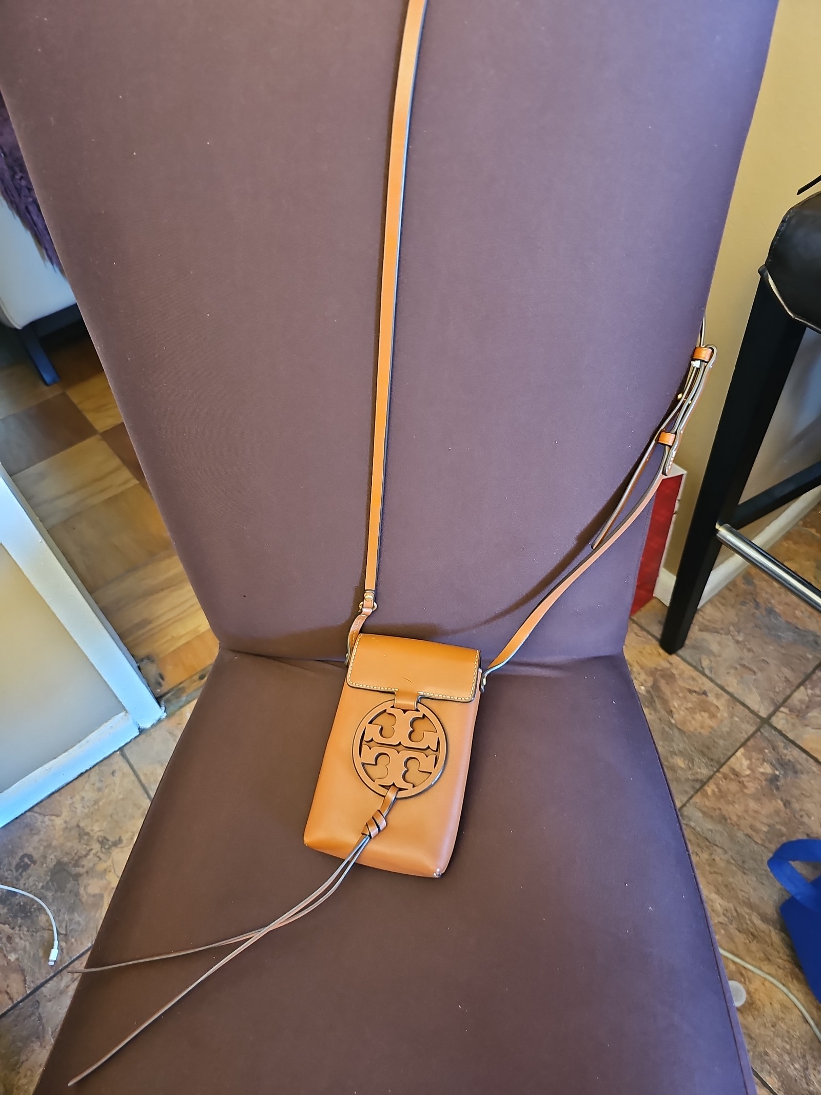 Tory Burch leather cellphone case saddle color with back pocket