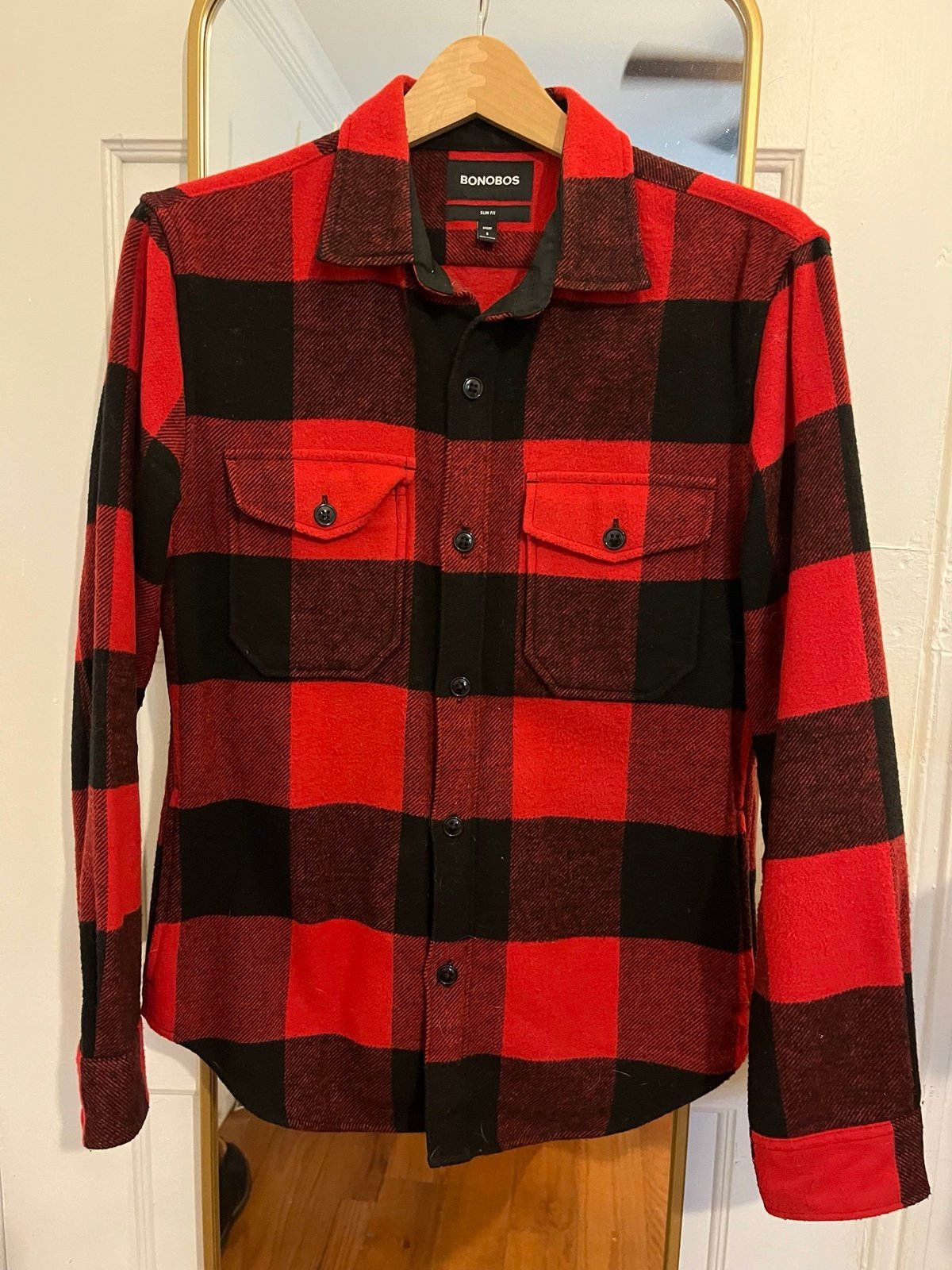 Bonobos Wool Overshirt Red and Black Plaid