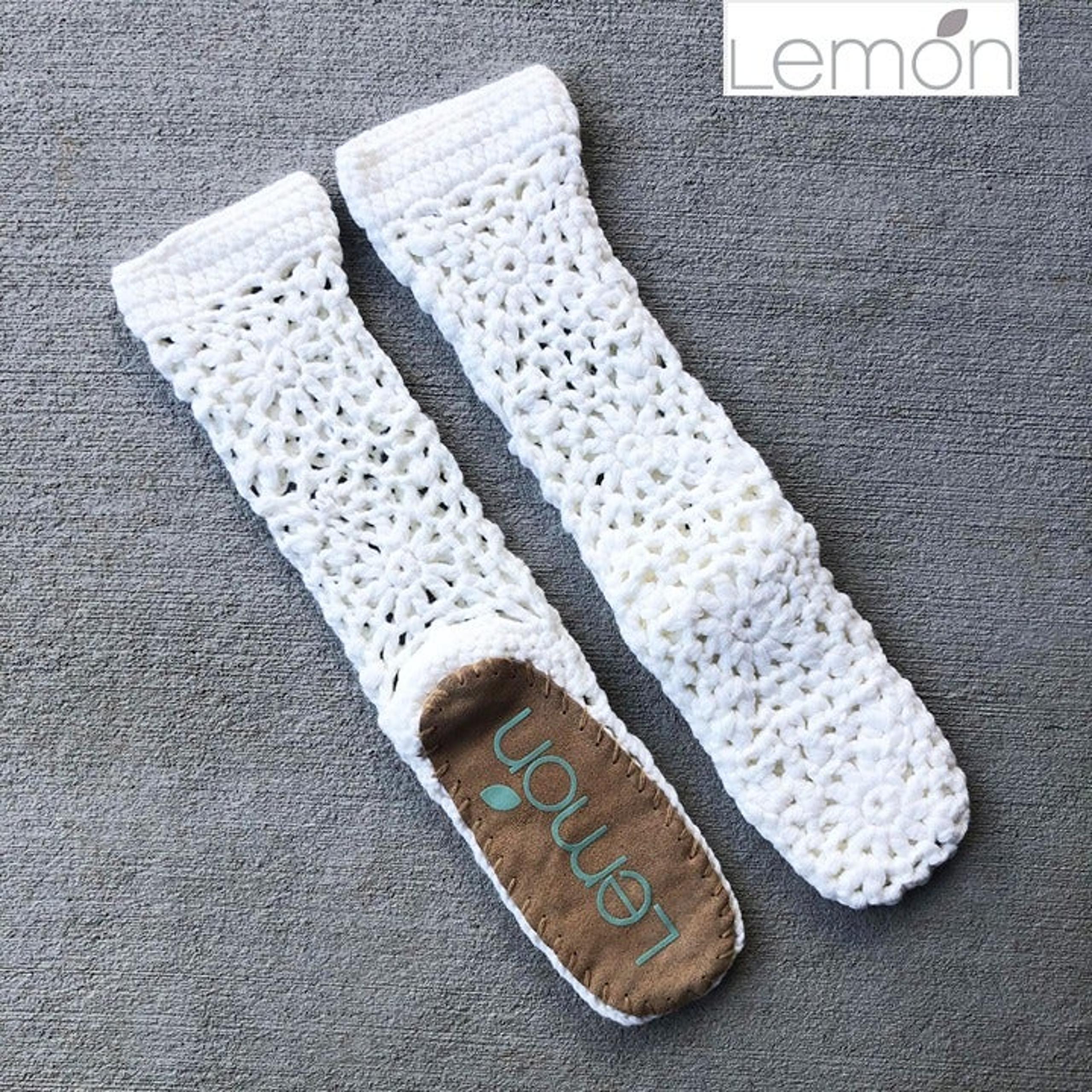 Lemon Cream Crochet Legwear Slippers / Cable Knit Slippers