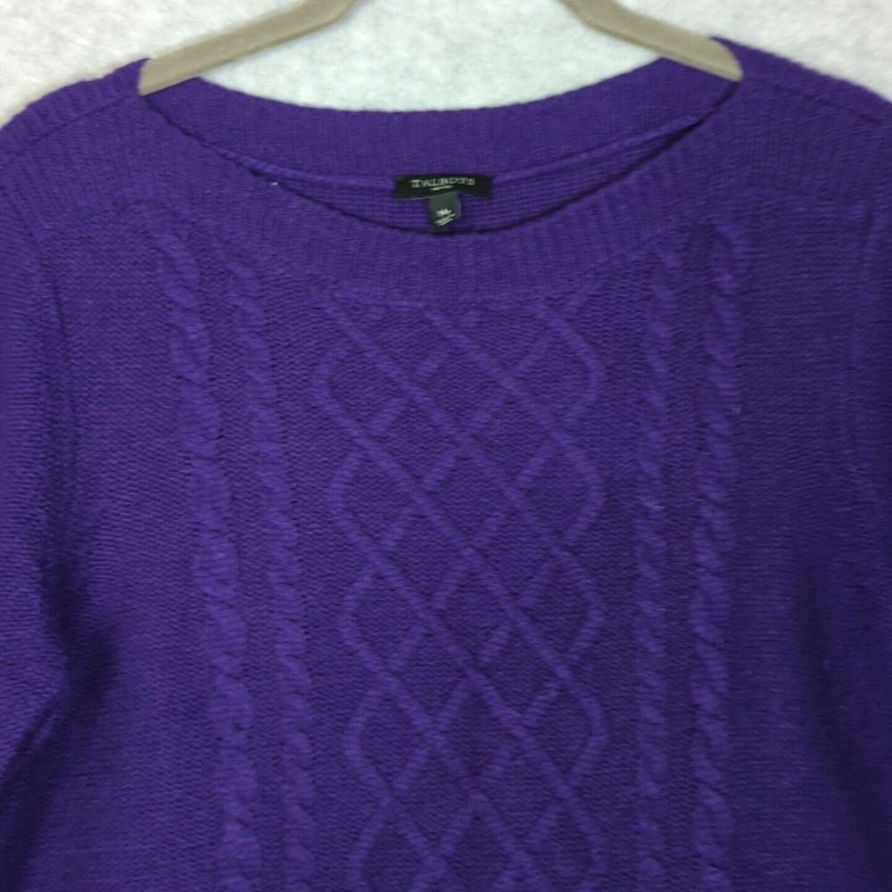 Talbots Womens PM Merino Wool Cashmere Blend Cable Knit Boat Neck Sweater Purple