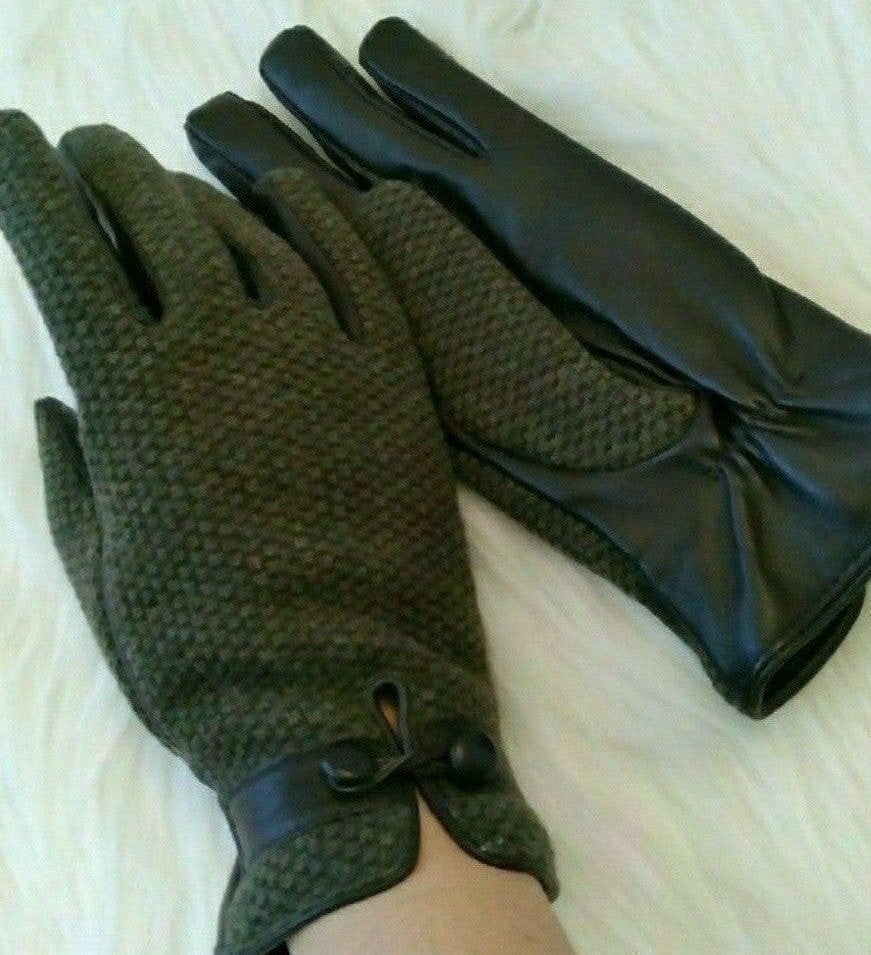 REAL LEATHER GLOVES Leather and Tweed Insulated SMALL S WOMENS SMALL S