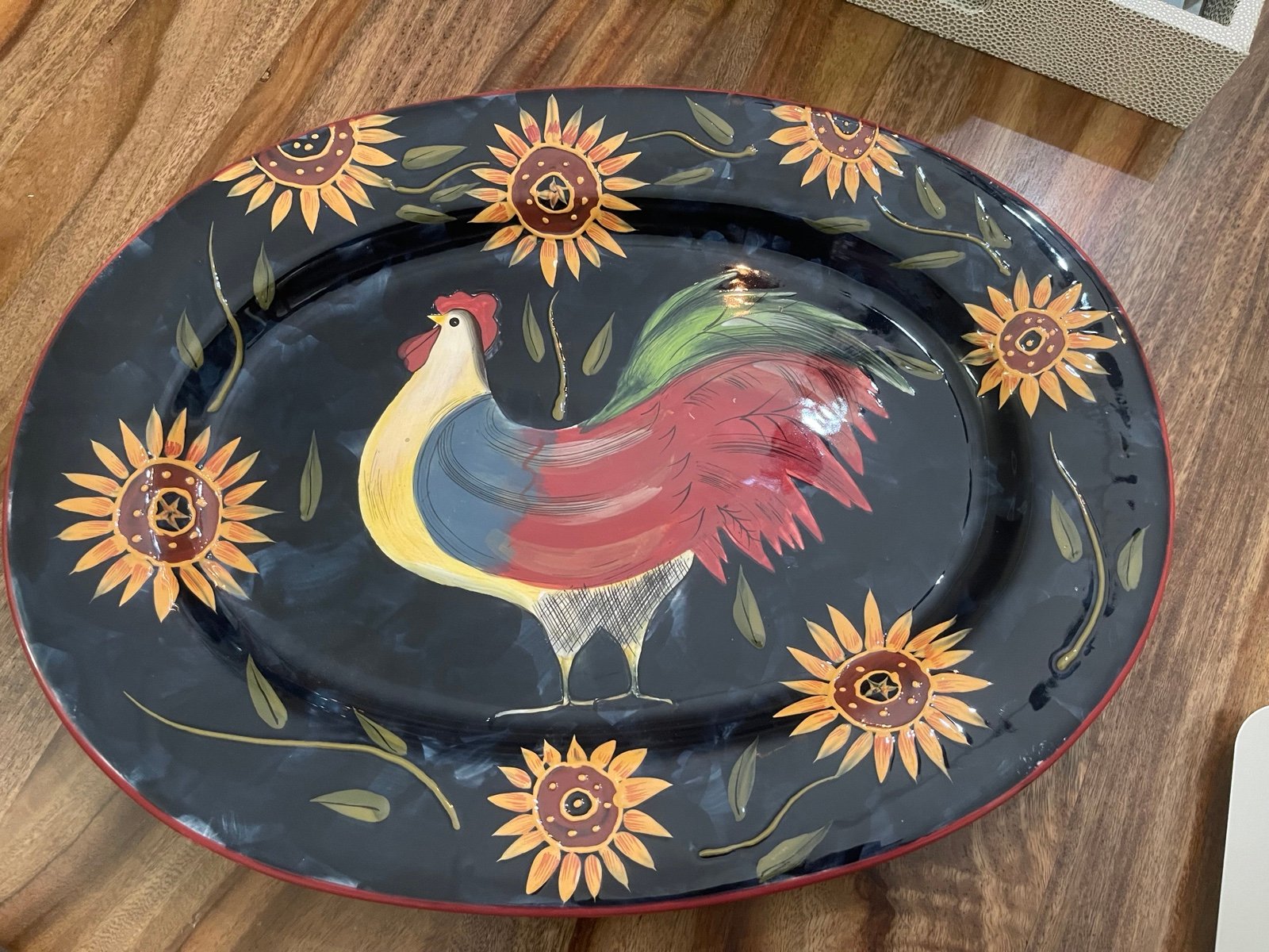 Susan Winget Certified International Rooster SERVING Platter Oval 16 Beautiful