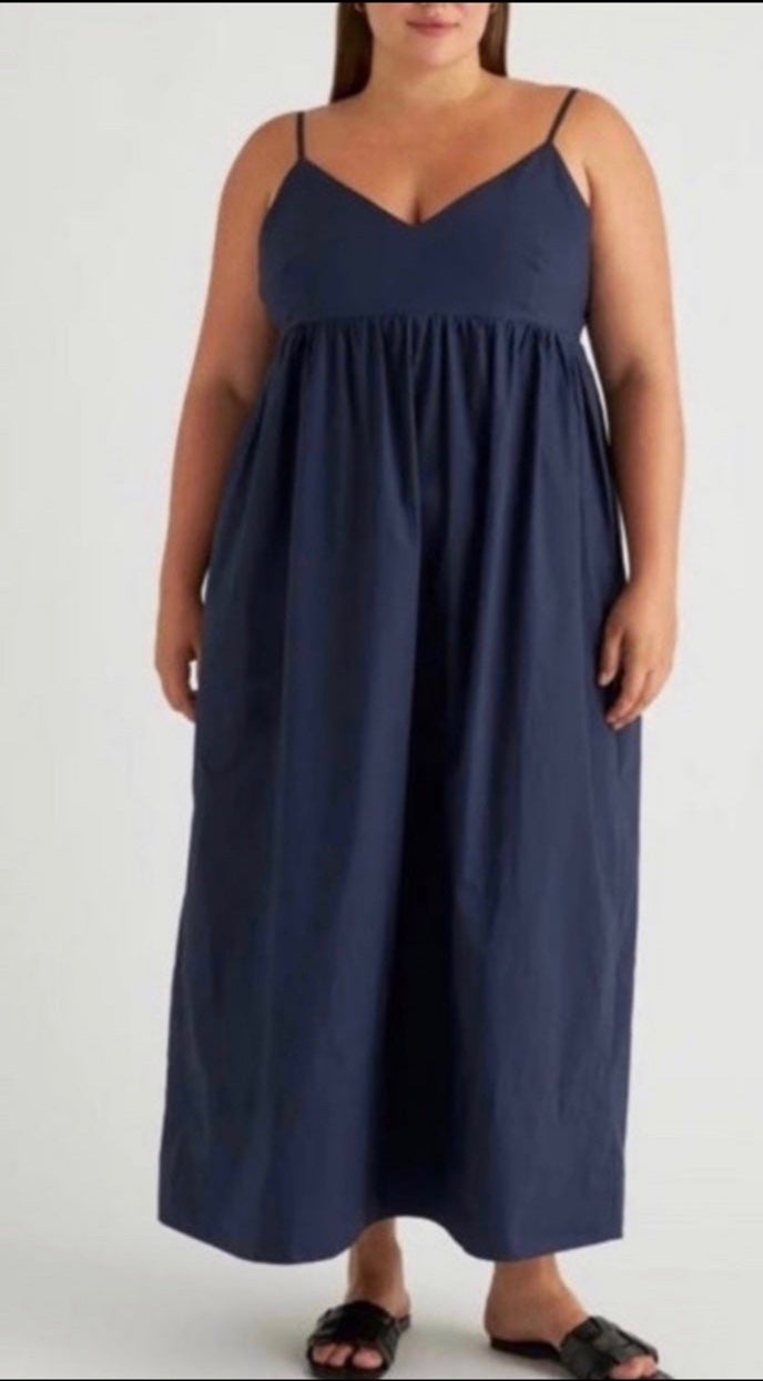 Quince 100% Organic Cotton Sleeveless Maxi Dress navy L