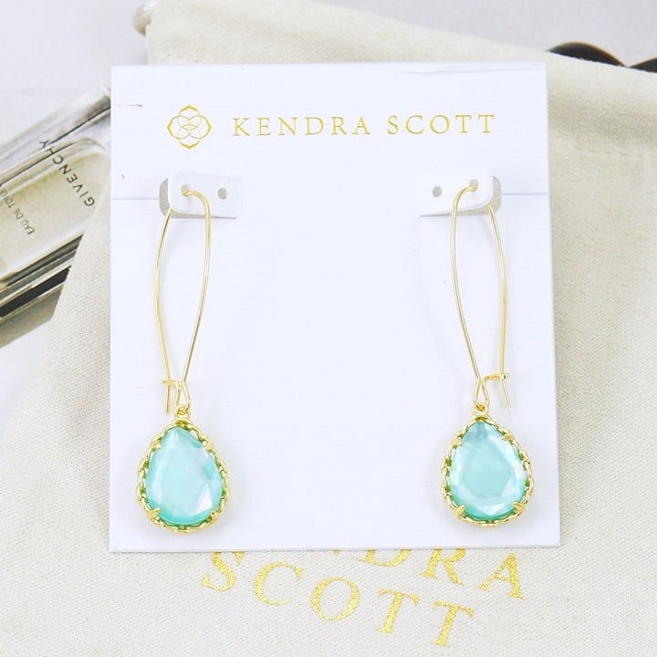 Kendra Scott Macrame Dee Aqua Illusion Earrings Gold Plated