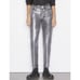 FRAME Le Sylvie Slender Straight Leg Jeans Metallic Coated Denim Silver Black