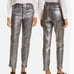 FRAME Le Sylvie Slender Straight Leg Jeans Metallic Coated Denim Silver Black