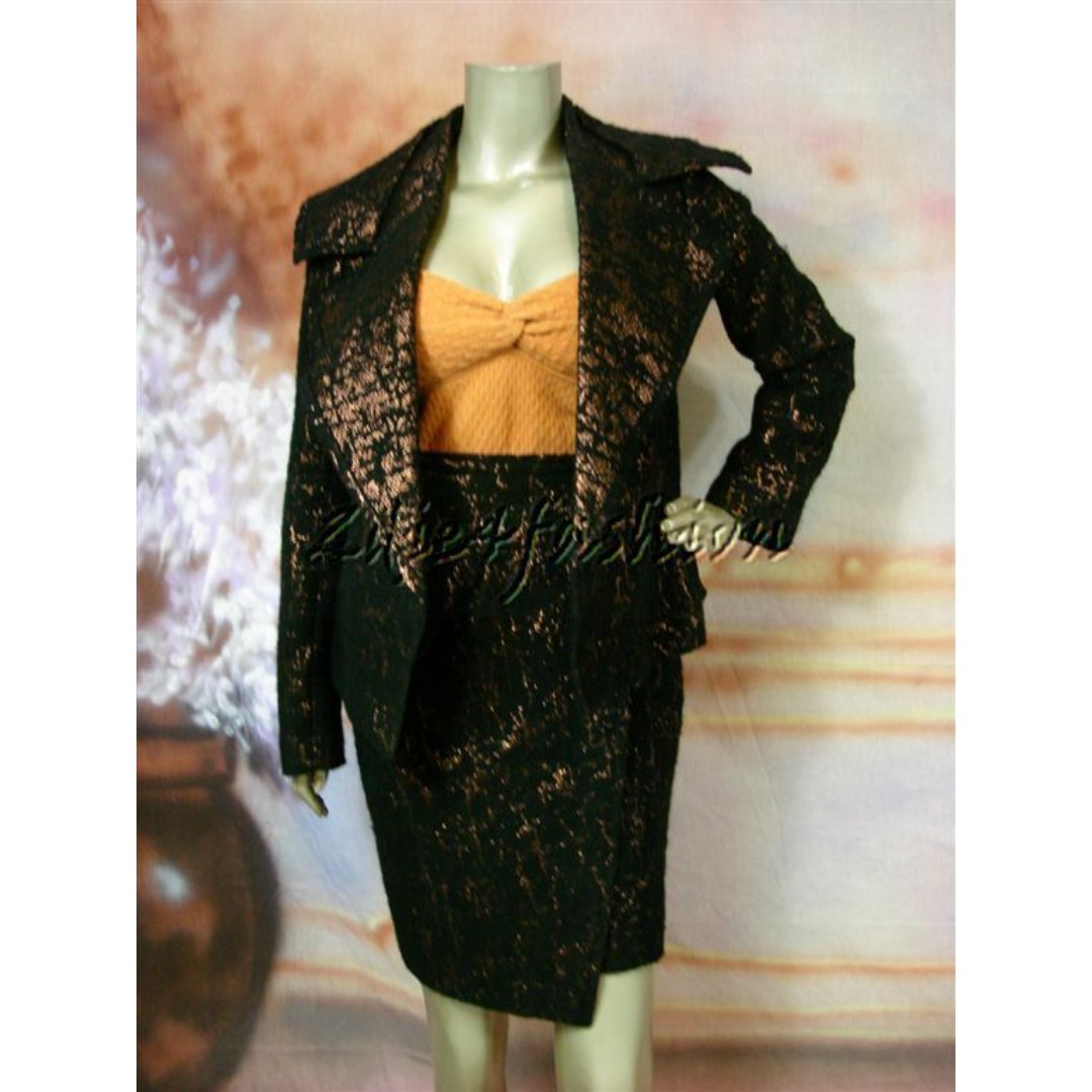 4290 NWY DONNA KARAN Black Copper Alpaca Wool Jacket Skirt Suit 8