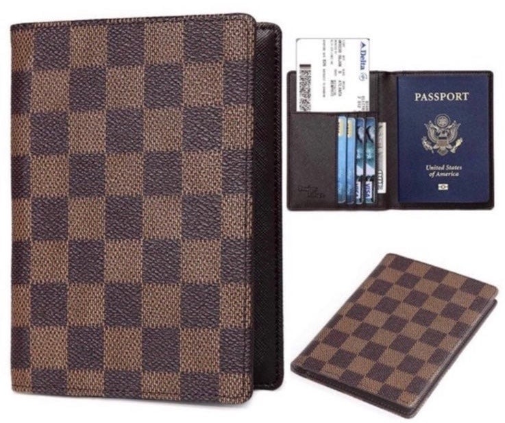 Lux Brown checkered RFID Passport Holder Cover *NWT*