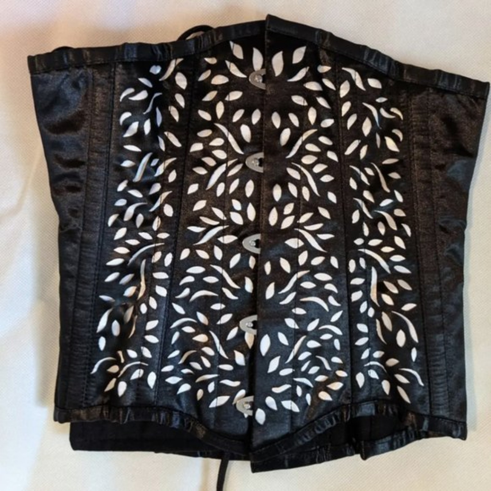 Steel boning corset, black and white floral