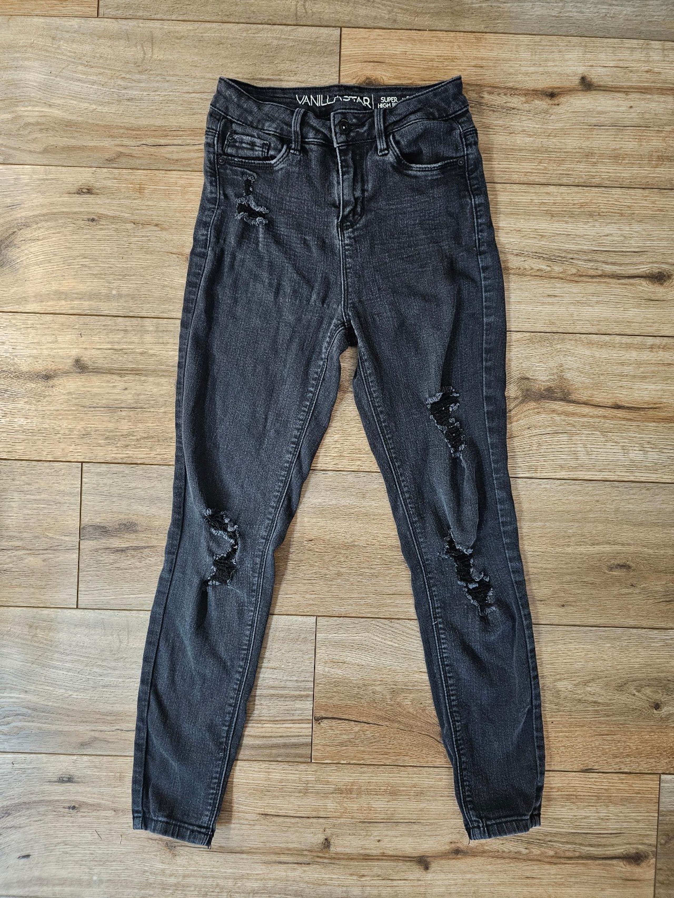 Vanilla Star Women's Juniors Size 3 Black Skinny Distressed Dark Stretch Jeans