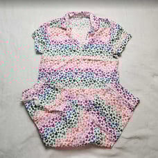 Women's M J Crew Factory rainbow heart short sleeve pajama set with cropped pant