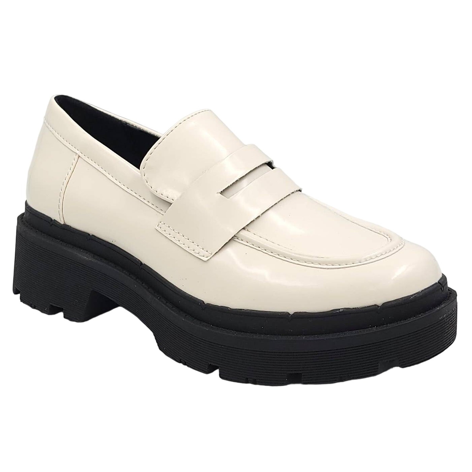 Aqua College Women Lug Sole Slip On Penny Loafers Saanvi Size US 5.5M Bone White