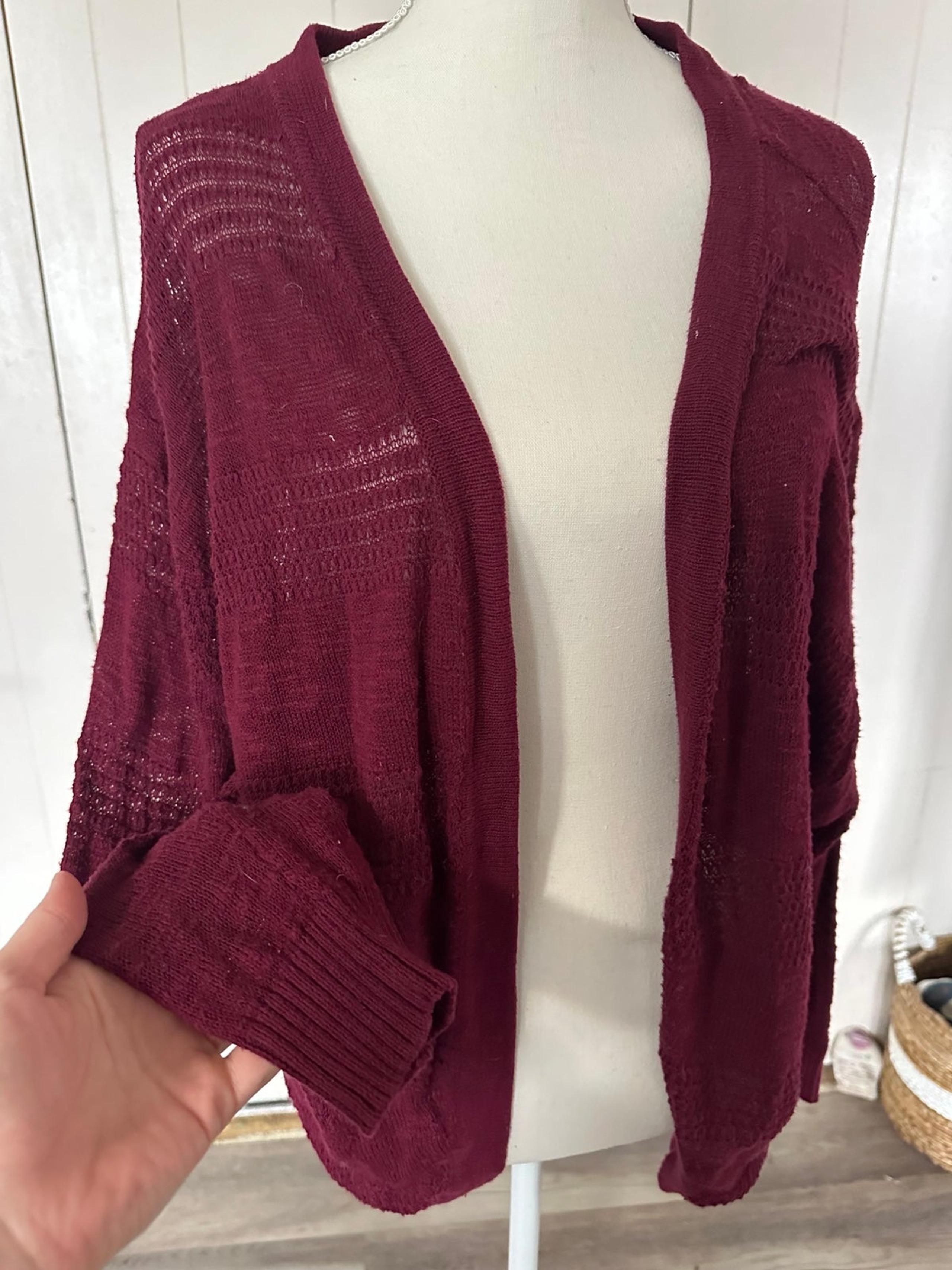 Element Burgundy Red Purple Cardigan Sweater Open Boho Knit High Low Long Sleeve