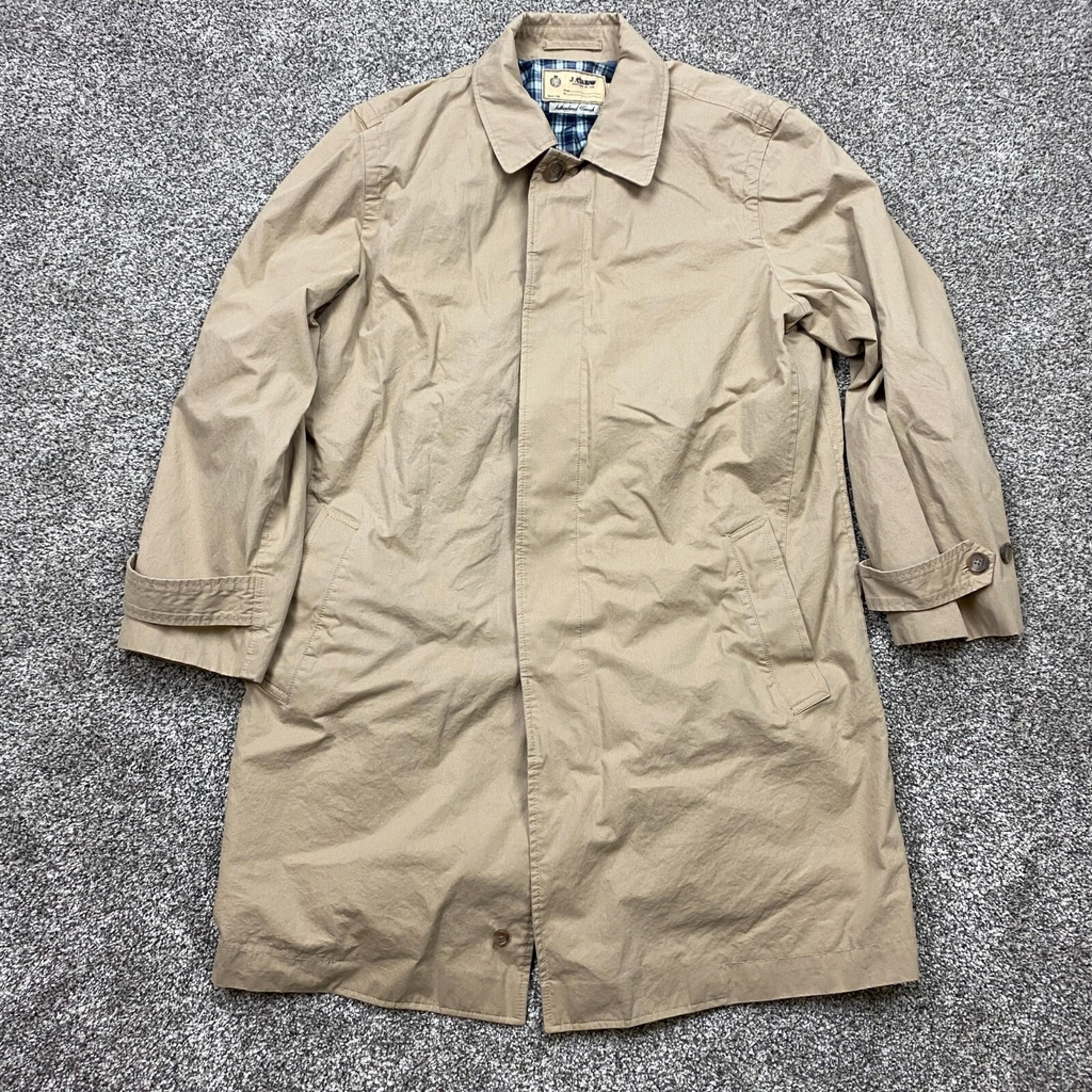 J.Crew Sutherland Trench Men's Large Khaki Coat SP09 Plaid Lined Button Classic
