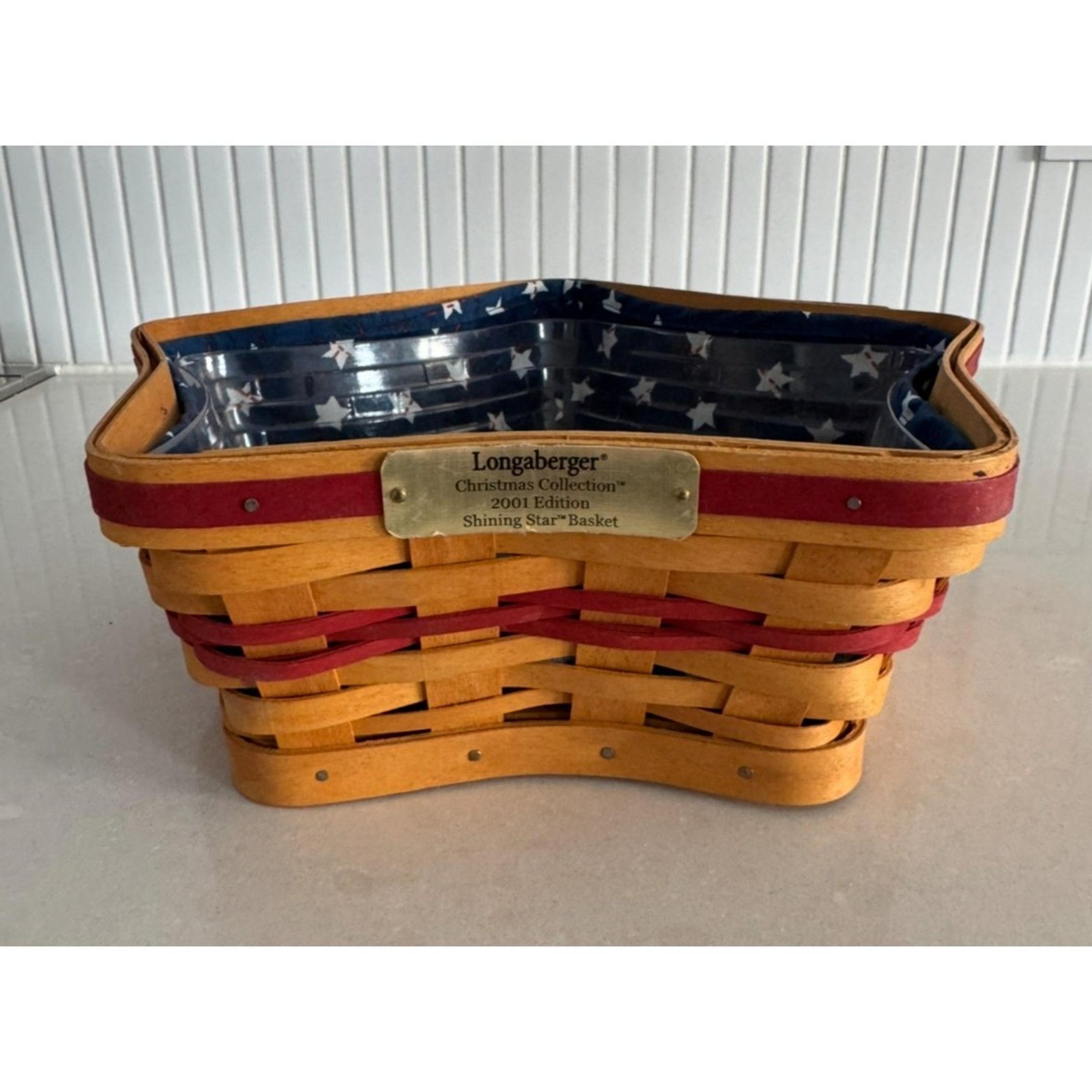 Longaberger 2001 Christmas Red Shining Star Basket w/ Liner Protector Made n USA