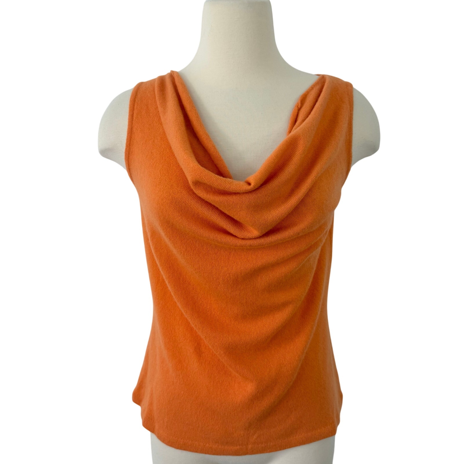 St. John Knit Cowl-Neck Sleeveless Sweater Tank Top Orange S
