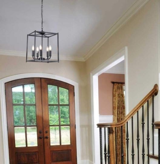 Black Rustic Farmhouse Caged Square 5-Light Chandelier Pendant Light Lighting