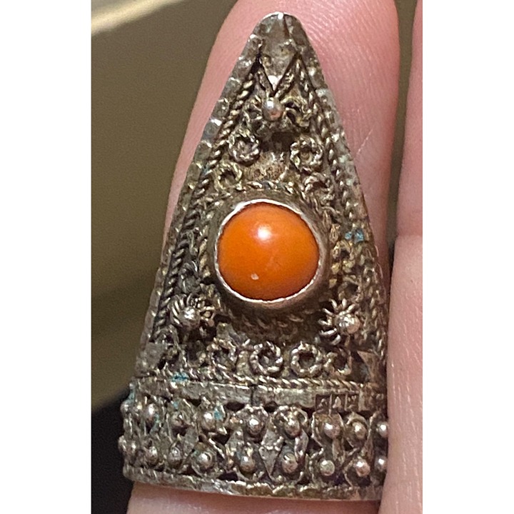 Ring Size 7 Coral Orange Sterling Silver 925 Women Semi-Precious Stone