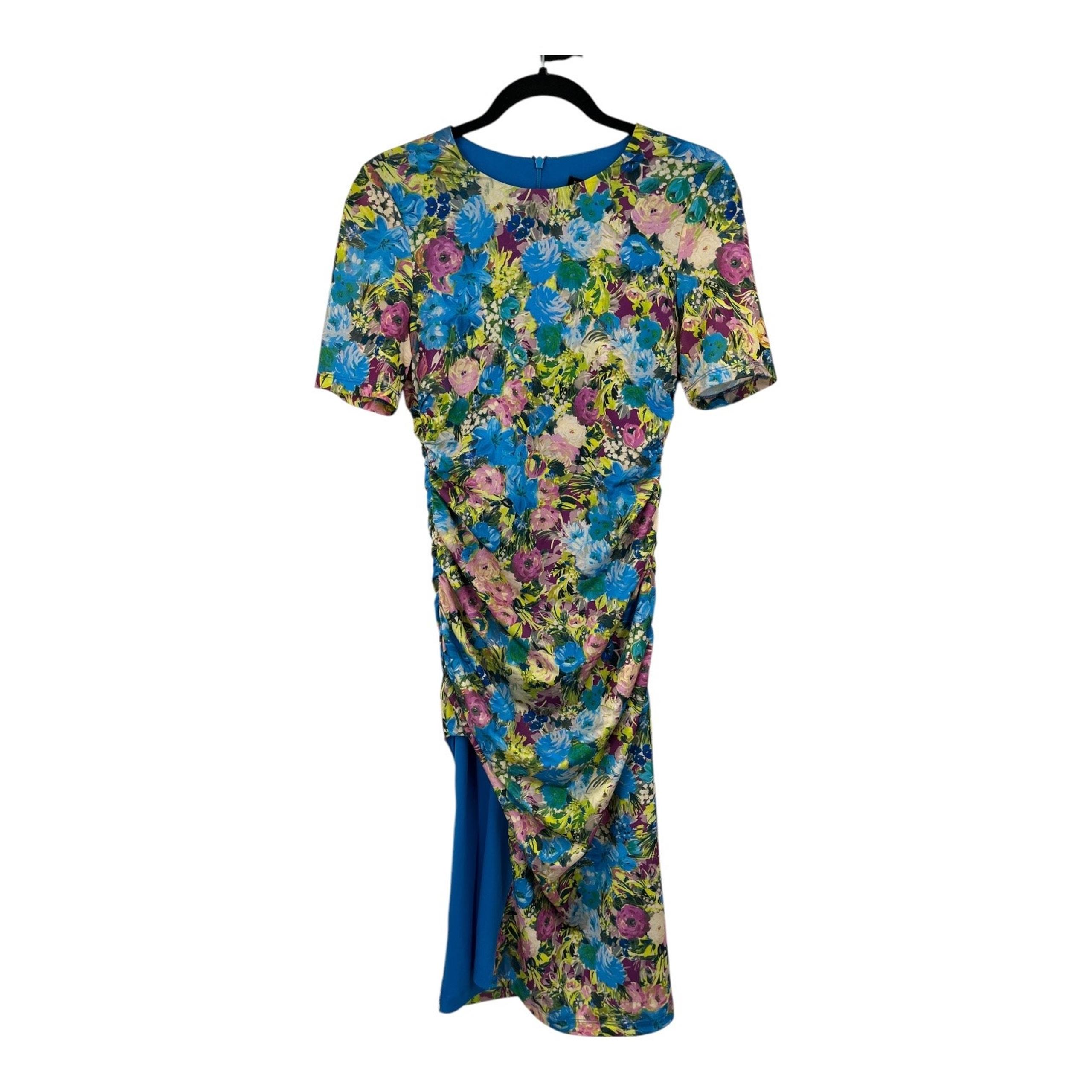 Black Halo dress Delina floral print ruched midi sheath size 6