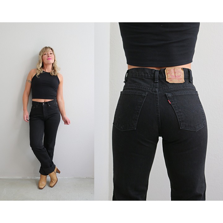 1980's Vintage Levi's Unisex 505 Jet Black Jeans ~ Women's XS SM 28 29 Waist
