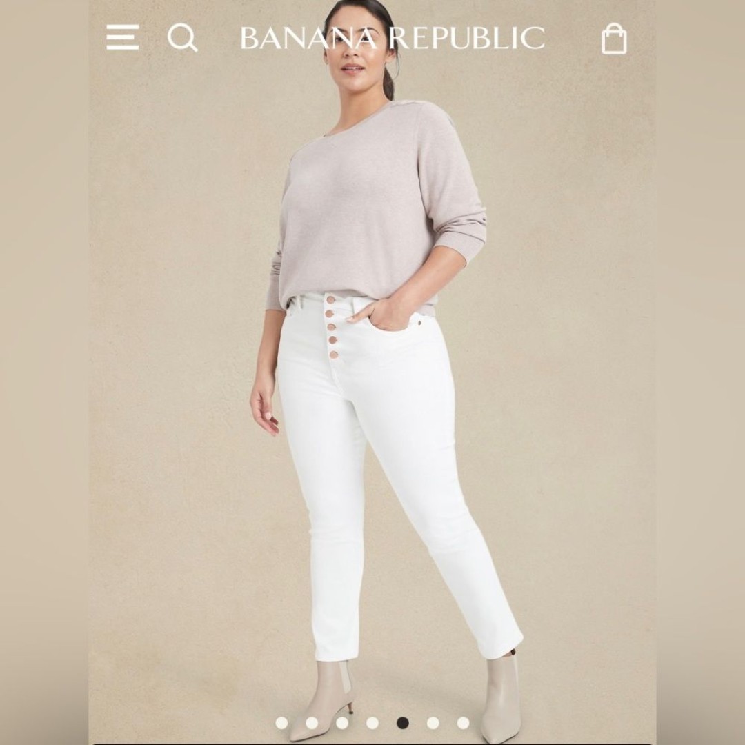 Banana Republic Women High-Rise Slim Jeans White Premium Denim Button Fly Sz 28