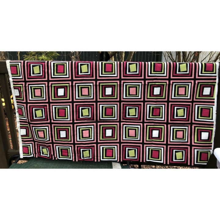 Vintage Premier Prints upholstery fabric Don't Be Squared pink green black