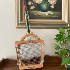 Vintage Spalding Pancho Gonzales tennis racket with original wooden press