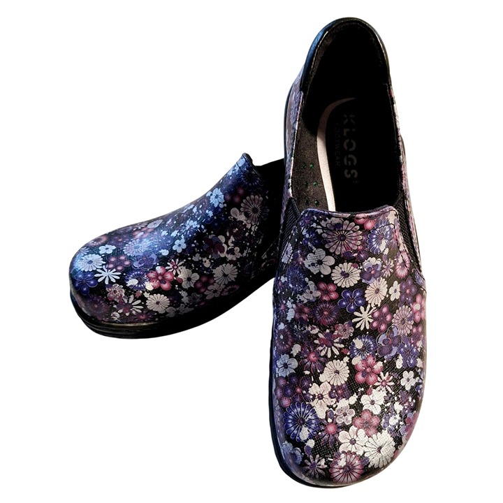 Klogs Footwear Floral Slip-On Shoes Womens Size 8 M Purple & Black Comfortable C
