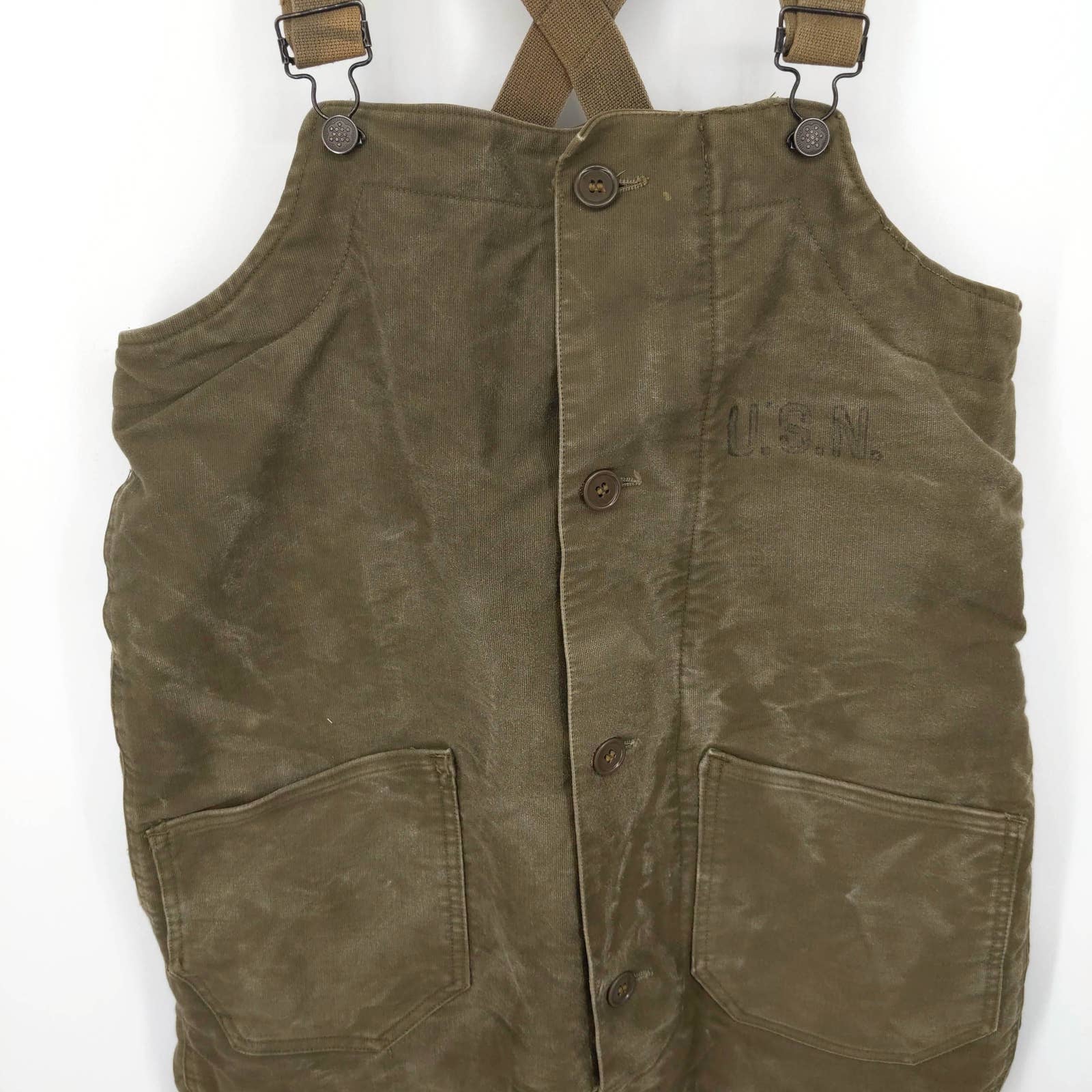 US Navy USN WWII Bibs Overalls Cold Weather Deck Pants Wool Lined Military Army - detail