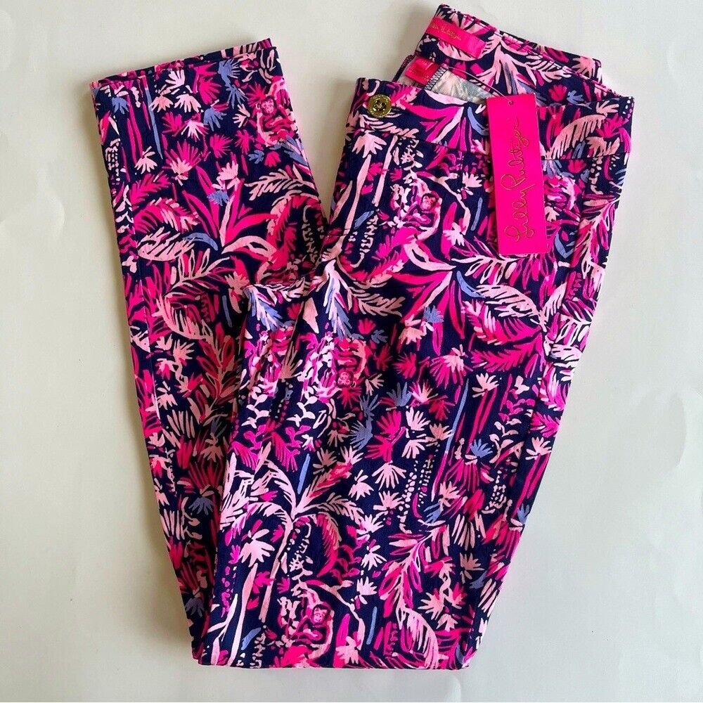 Lilly Pulitzer Women's 00 Kelly Skinny Ankle Pant Swing of Things Pink Navy