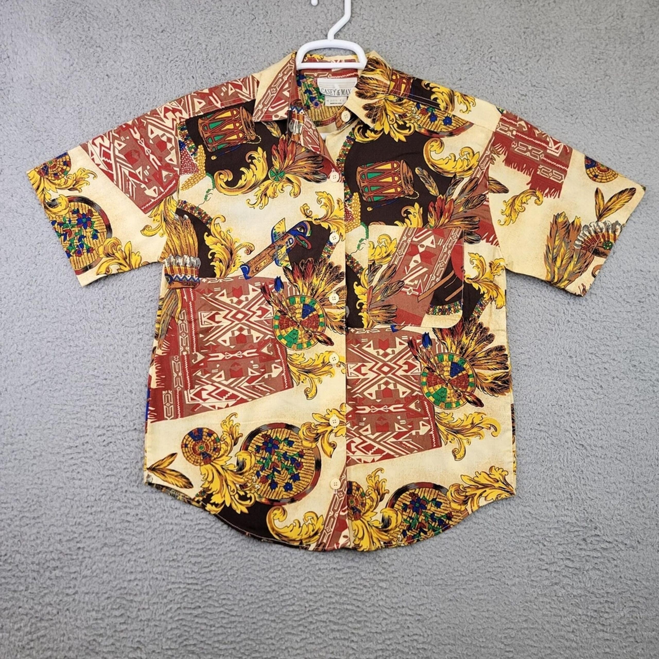 Vintage Casey and Max Men's Shirt Size Small Cotton Native American Feather